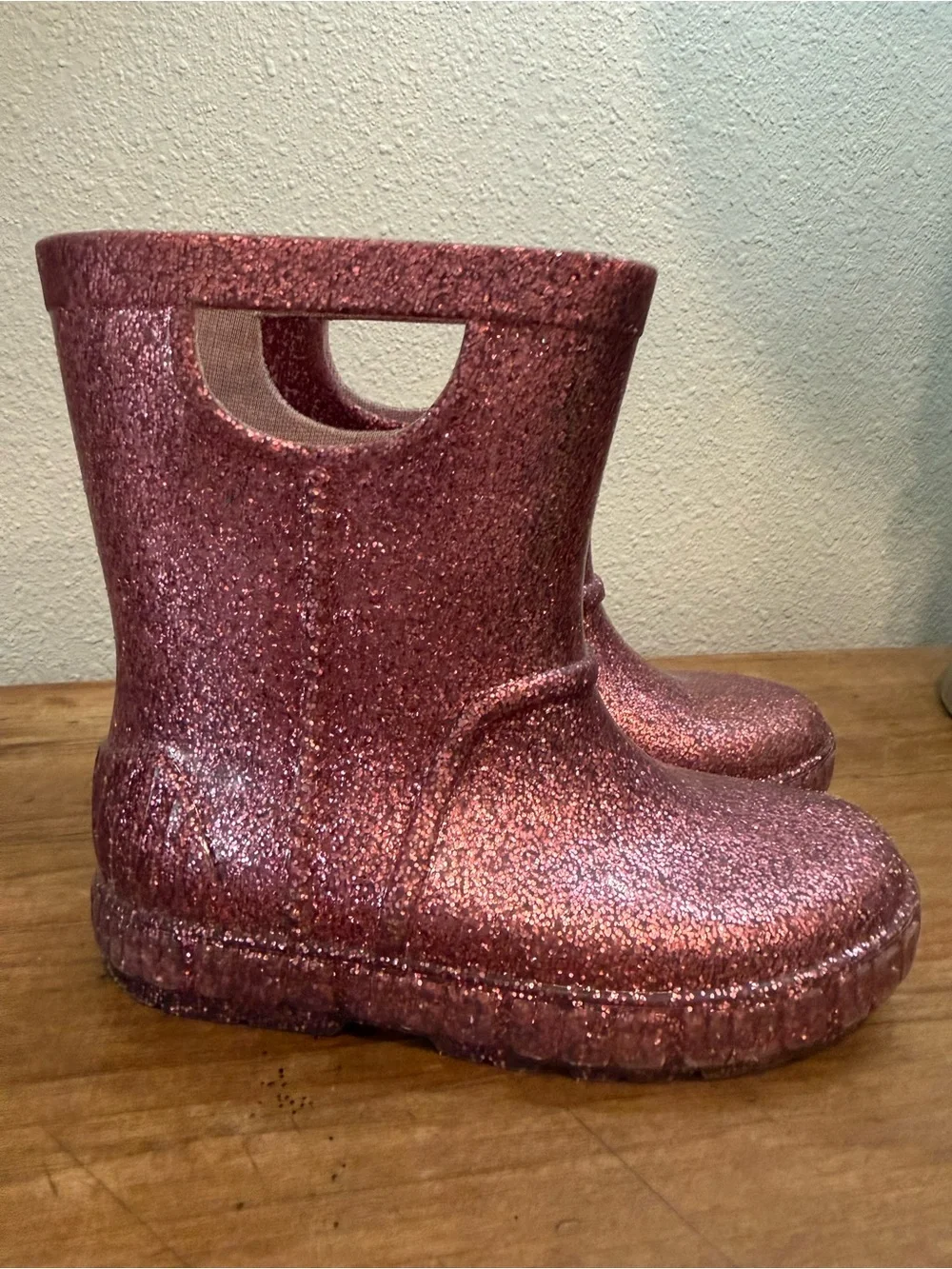 UGG Kids Classic Clear Mini II Glitter Rain Boots Pink Toddler Size 11